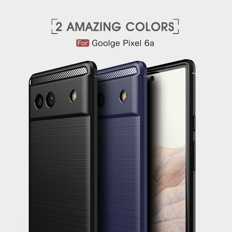 For Google Pixel 6a Brushed Carbon Fiber Texture Shockproof TPU Phone Case(Blue)
