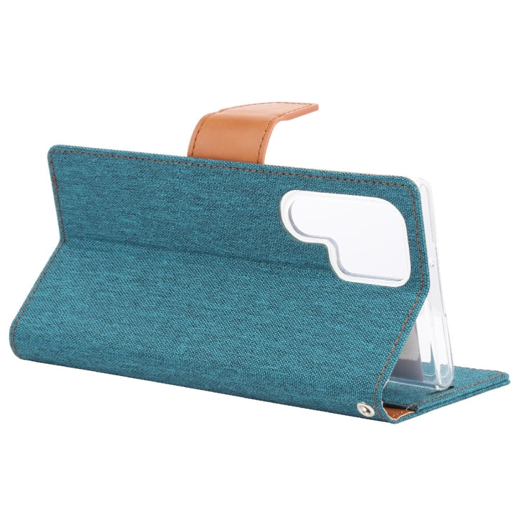 For Samsung Galaxy S22 Ultra 5G GOOSPERY CANVAS DIARY Canvas Texture Leather Phone Case(Dark Green)