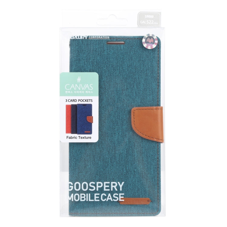 For Samsung Galaxy S22 Ultra 5G GOOSPERY CANVAS DIARY Canvas Texture Leather Phone Case(Dark Green)