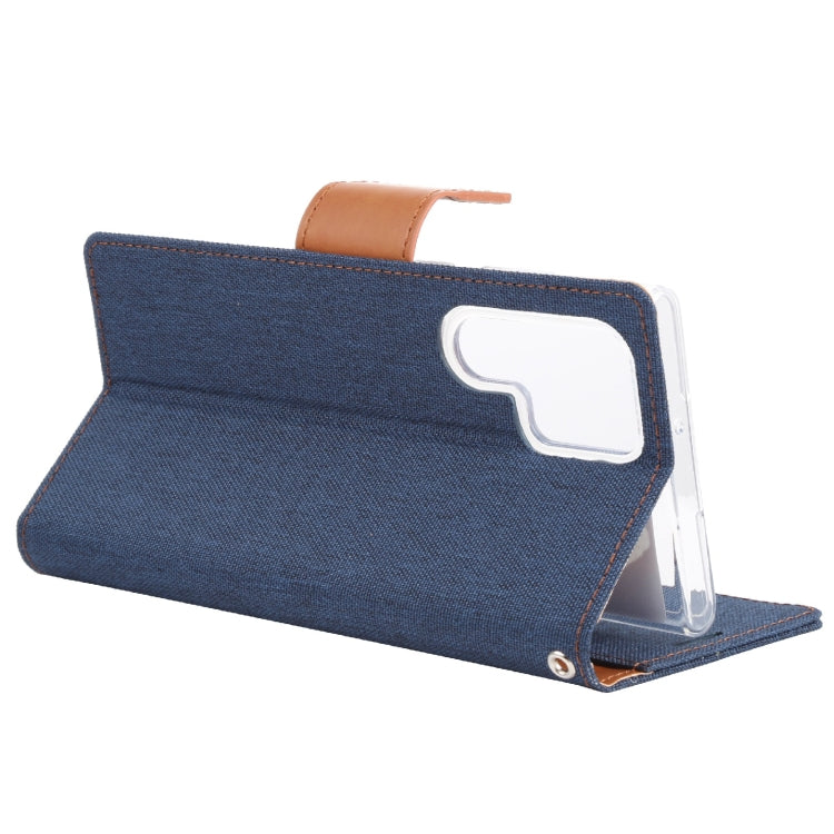For Samsung Galaxy S22 Ultra 5G GOOSPERY CANVAS DIARY Canvas Texture Leather Phone Case(Dark Blue)