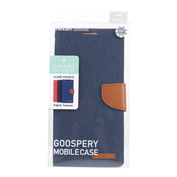 For Samsung Galaxy S22 Ultra 5G GOOSPERY CANVAS DIARY Canvas Texture Leather Phone Case(Dark Blue)