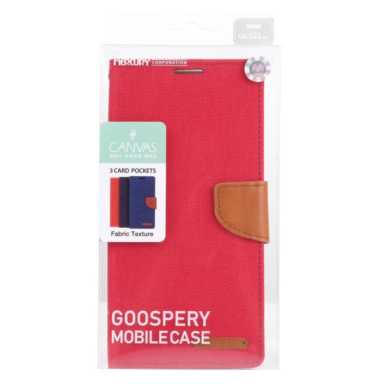 For Samsung Galaxy S22 Ultra 5G GOOSPERY CANVAS DIARY Canvas Texture Leather Phone Case(Red)