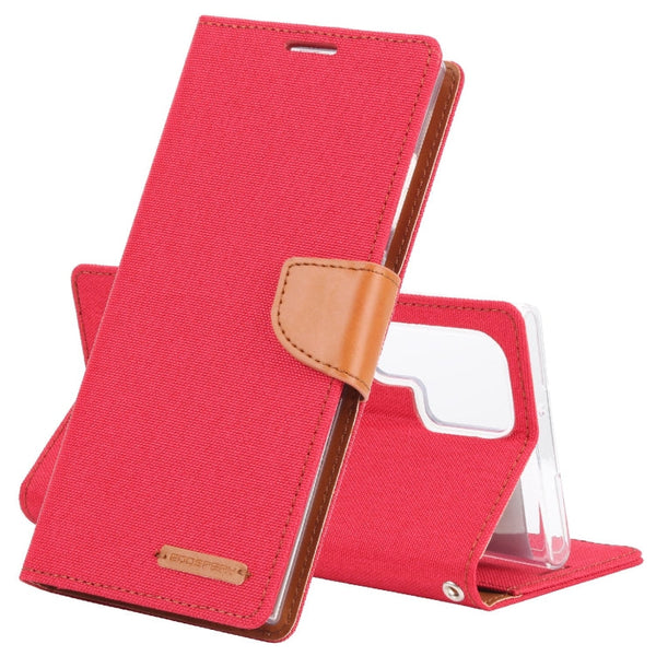 For Samsung Galaxy S22 Ultra 5G GOOSPERY CANVAS DIARY Canvas Texture Leather Phone Case(Red)