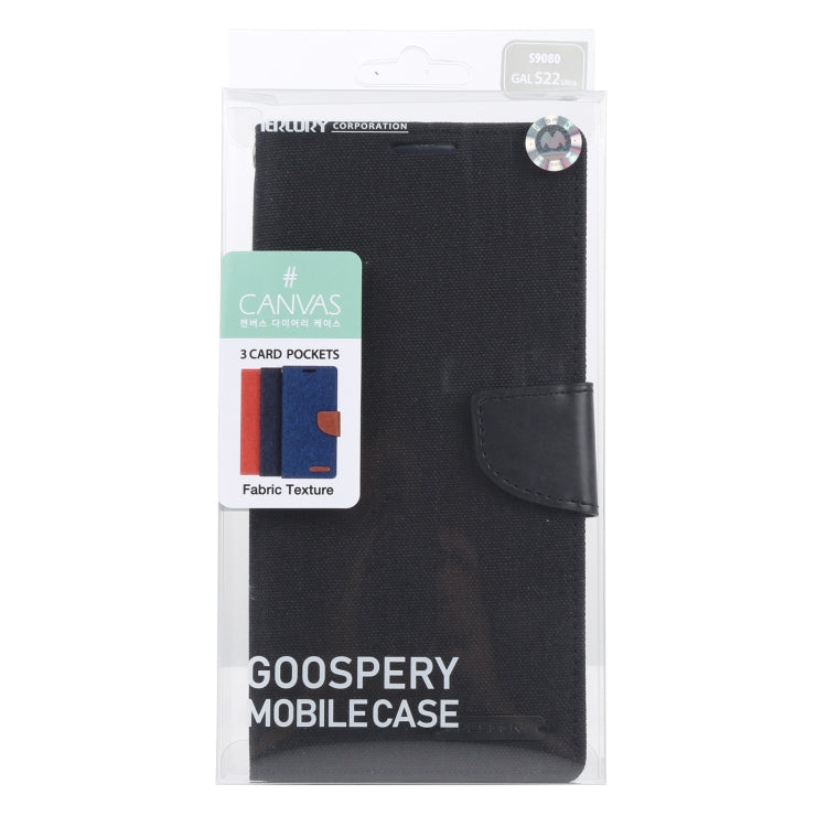 For Samsung Galaxy S22 Ultra 5G GOOSPERY CANVAS DIARY Canvas Texture Leather Phone Case(Black)