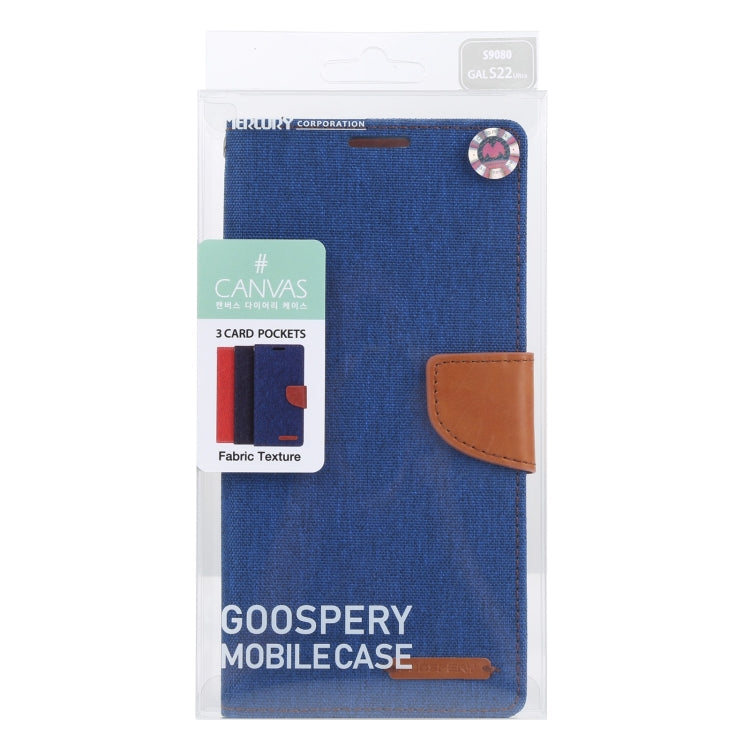 For Samsung Galaxy S22 Ultra 5G GOOSPERY CANVAS DIARY Canvas Texture Leather Phone Case(Blue)