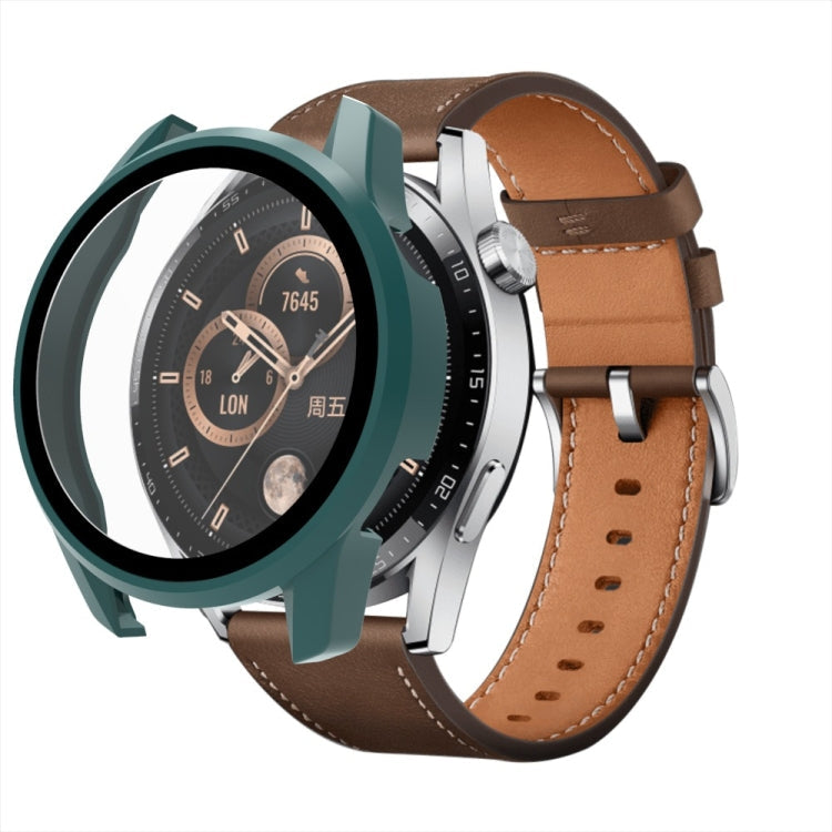 For Huawei Watch GT 3 46mm PC + Tempered Glass Watch Protective Case(Olive Green)