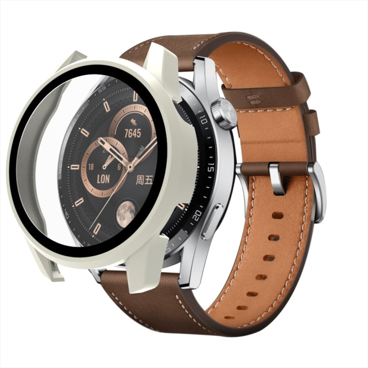 For Huawei Watch GT 3 46mm PC + Tempered Glass Watch Protective Case(Creamy-white)