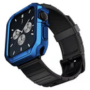 Silicone Watch Band + Watch Case Set For Apple Watch Series 7 41mm(Black Blue)