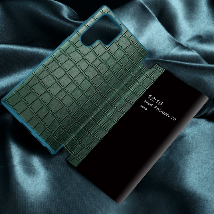 For Samsung Galaxy S22 Ultra 5G Crocodile Texture Window View Leather Phone Case(Green)