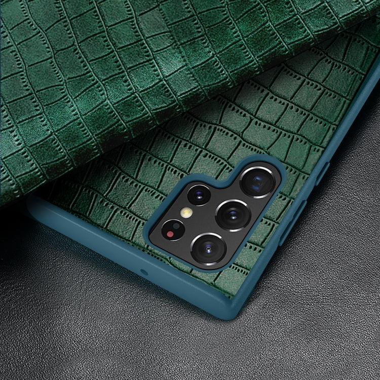 For Samsung Galaxy S22 Ultra 5G Crocodile Texture Window View Leather Phone Case(Green)
