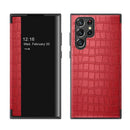 For Samsung Galaxy S22 Ultra 5G Crocodile Texture Window View Leather Phone Case(Red)