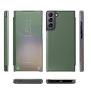 For Samsung Galaxy S22 5G Carbon Fiber View Time Leather Phone Case(Green)