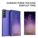 For Samsung Galaxy S22 5G Carbon Fiber View Time Leather Phone Case(Green)