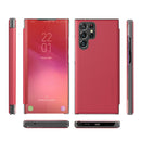 For Samsung Galaxy S22 Ultra 5G Carbon Fiber View Time Leather Phone Case(Red)