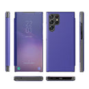 For Samsung Galaxy S22 Ultra 5G Carbon Fiber View Time Leather Phone Case(Blue)
