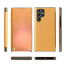 For Samsung Galaxy S22 Ultra 5G Carbon Fiber View Time Leather Phone Case(Yellow)