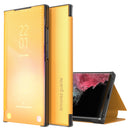 For Samsung Galaxy S22 Ultra 5G Carbon Fiber View Time Leather Phone Case(Yellow)