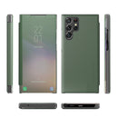 For Samsung Galaxy S22 Ultra 5G Carbon Fiber View Time Leather Phone Case(Green)