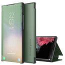 For Samsung Galaxy S22 Ultra 5G Carbon Fiber View Time Leather Phone Case(Green)