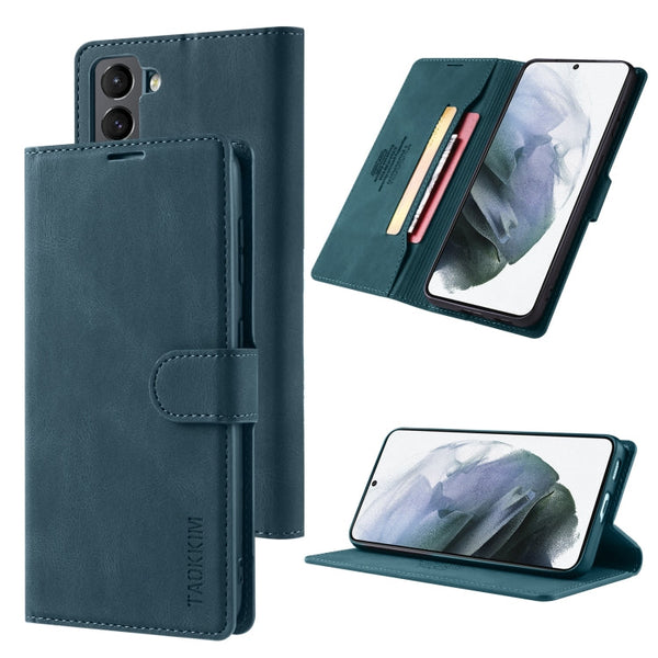 For Samsung Galaxy S22+ 5G TAOKKIM Calf Texture Leather Phone Case(Blue)