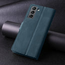 For Samsung Galaxy S22+ 5G TAOKKIM Calf Texture Leather Phone Case(Blue)