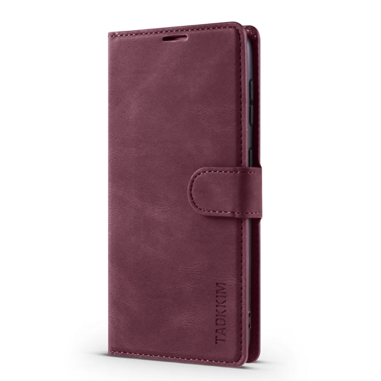 For Samsung Galaxy S22+ 5G TAOKKIM Calf Texture Leather Phone Case(Red)