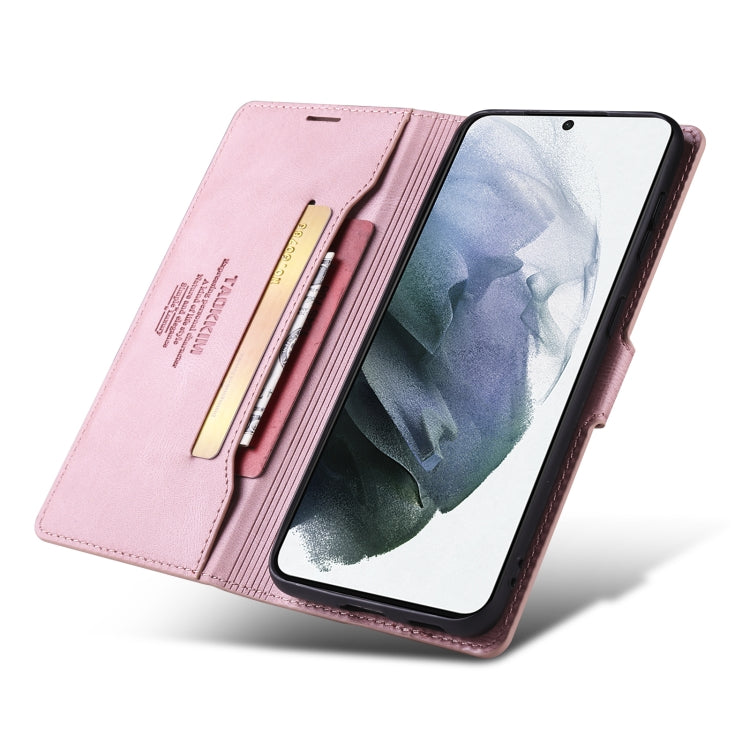 For Samsung Galaxy S22+ 5G TAOKKIM Calf Texture Leather Phone Case(Pink)