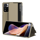 For Xiaomi Redmi Note 11 Pro Window View Leather Phone Case(Gold)