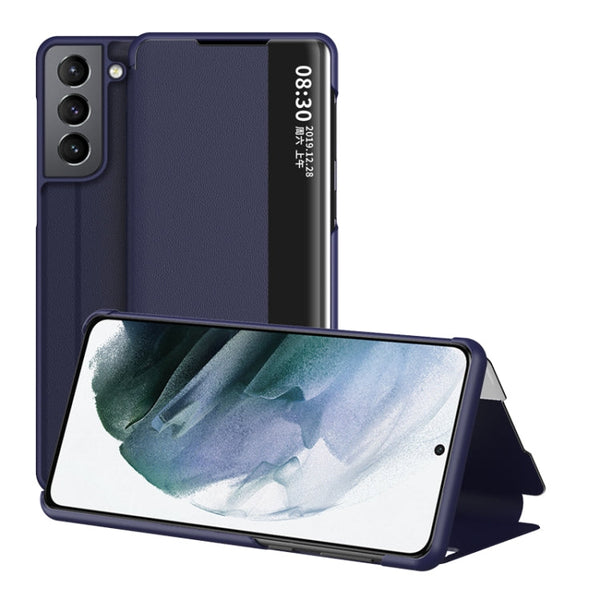 For Samsung Galaxy S22+ 5G Window View Leather Phone Case(Blue)