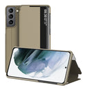 For Samsung Galaxy S22+ 5G Window View Leather Phone Case(Gold)