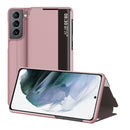 For Samsung Galaxy S22 5G Window View Leather Phone Case(Rose Gold)