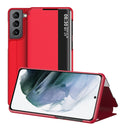 For Samsung Galaxy S22 5G Window View Leather Phone Case(Red)