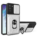 For Samsung Galaxy S21 FE 5G Camera Cover Phone Case with Card Slot & Holder(White)