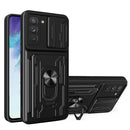 For Samsung Galaxy S21 FE 5G Camera Cover Phone Case with Card Slot & Holder(Black)