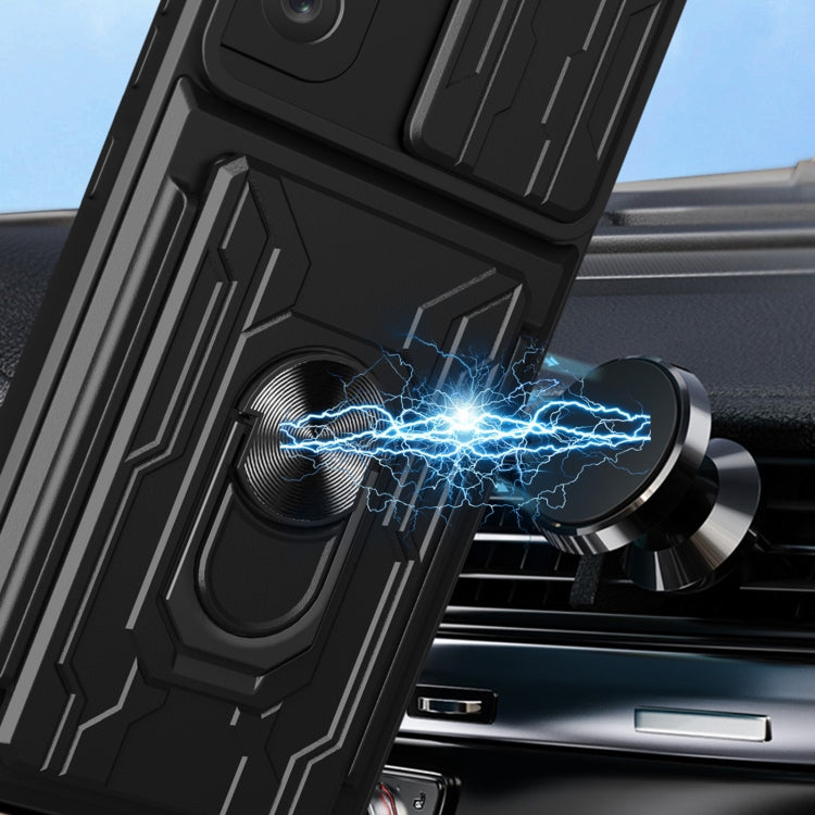 For Samsung Galaxy S21 FE 5G Camera Cover Phone Case with Card Slot & Holder(Black)