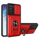 For Samsung Galaxy S21 FE 5G Camera Cover Phone Case with Card Slot & Holder(Red)