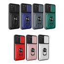 For Samsung Galaxy S21 FE 5G Camera Cover Phone Case with Card Slot & Holder(Rose Gold)