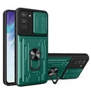 For Samsung Galaxy S21 FE 5G Camera Cover Phone Case with Card Slot & Holder(Green)