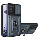 For Samsung Galaxy S21 FE 5G Camera Cover Phone Case with Card Slot & Holder(Grey)