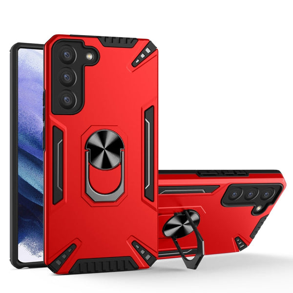 For Samsung Galaxy S22 5G PC + TPU Phone Case with Rotatable Ring Holder(Red)