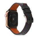Sewing Matte Leather Watch Band for Apple Watch Series 7 45mm / 6&SE&5&4 44mm / 3&2&1 42mm(Black)