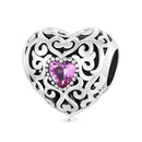 S925 Sterling Silver Retro Flower Texture Heart Beads DIY Bracelet Necklace Accessories