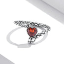 S925 Sterling Silver Retro Snake Heart Zircon Women Open Ring, Size:6