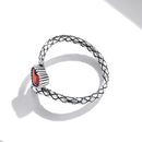 S925 Sterling Silver Retro Snake Heart Zircon Women Open Ring, Size:6
