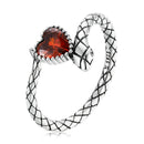 S925 Sterling Silver Retro Snake Heart Zircon Women Open Ring, Size:7