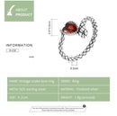 S925 Sterling Silver Retro Snake Heart Zircon Women Open Ring, Size:8