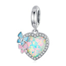 S925 Sterling Silver Butterfly Heart Colorful Opal Pendant DIY Bracelet Necklace Accessories