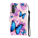 For Samsung Galaxy S22 5G Oil Embossed Pattern PU Leather Phone Case(Purple Flower Butterfly)