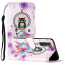 For Samsung Galaxy S22 5G Oil Embossed Pattern PU Leather Phone Case(Owl Wind Chimes)