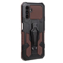 For Samsung Galaxy A13 5G Armor Warrior Shockproof PC + TPU Lanyard Phone Case(Brown)